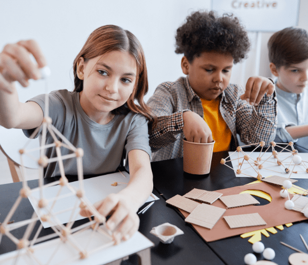 Students building structure